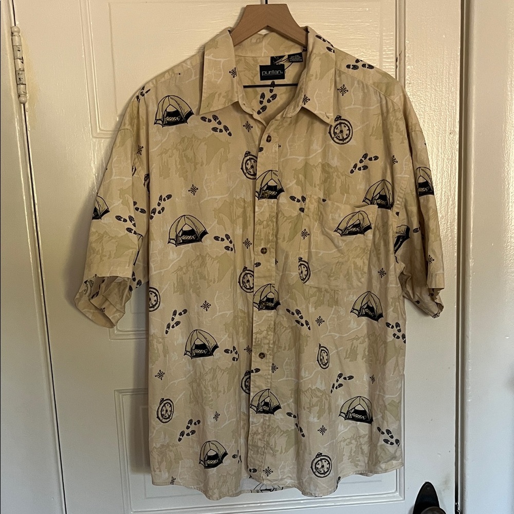 5 for $25! Puritan Men‘s 2XL camping theme button shirt